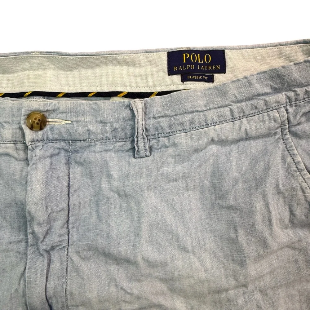 Polo Ralph Lauren Shorts‎ Men 40 Light Blue Classic Fit Linen Blend Golf